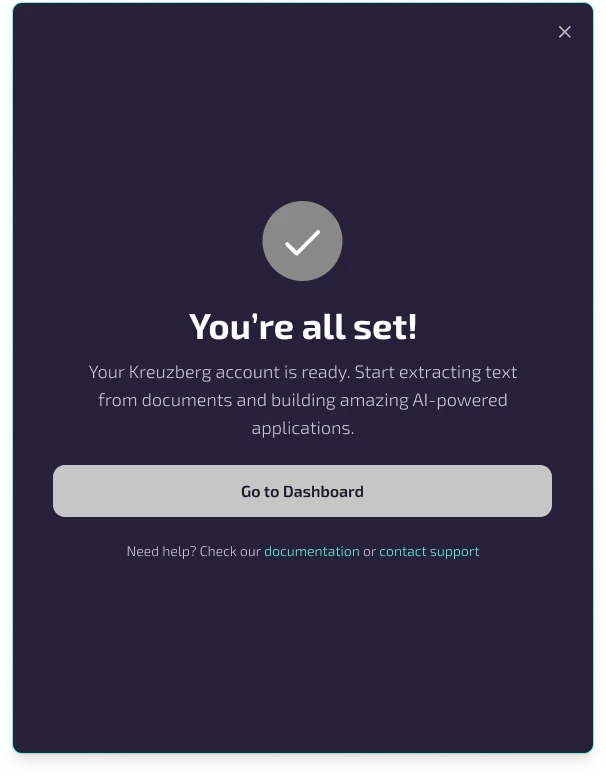 You're all set screen