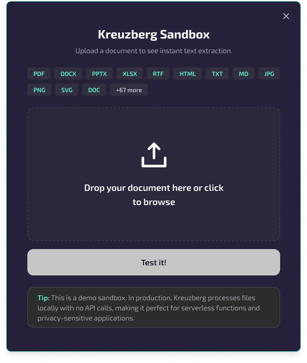 Sandbox: drop a file screen