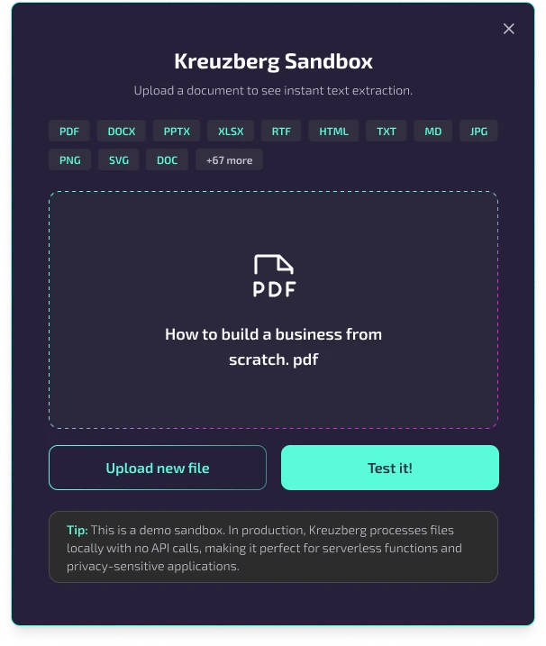 Sandbox: ready to test screen